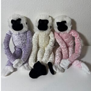 Dollar Tree Hanging Monkey Pink Purple White Plush Stuffed Animal (Set of 3) 15"